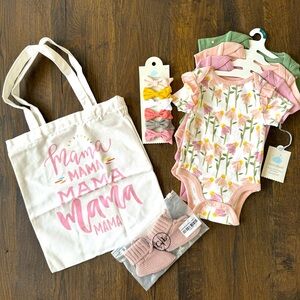 NWT Baby Girl - Tote, Bows, Onesies & Knit Caden Lane Booties